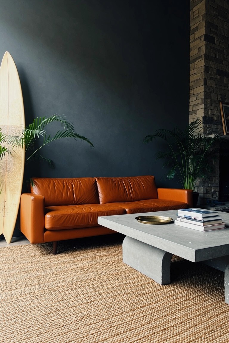 Surfboard Leaning by the Sofa