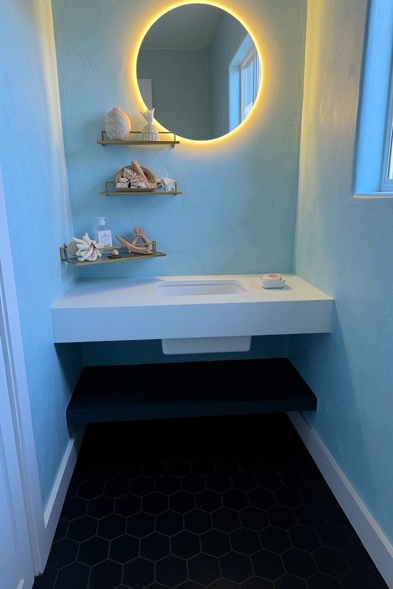 Bathroom Shelves with Coastal Decor