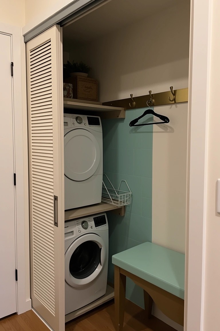 Laundry Closet with Built-in Bench