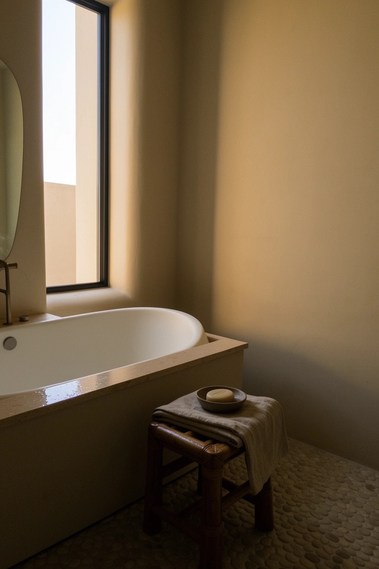 Wooden Stool by the Tub