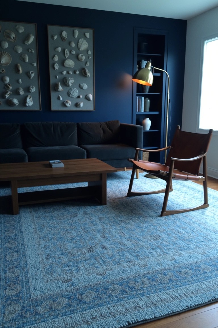 Navy Walls in Coastal Living Rooms
