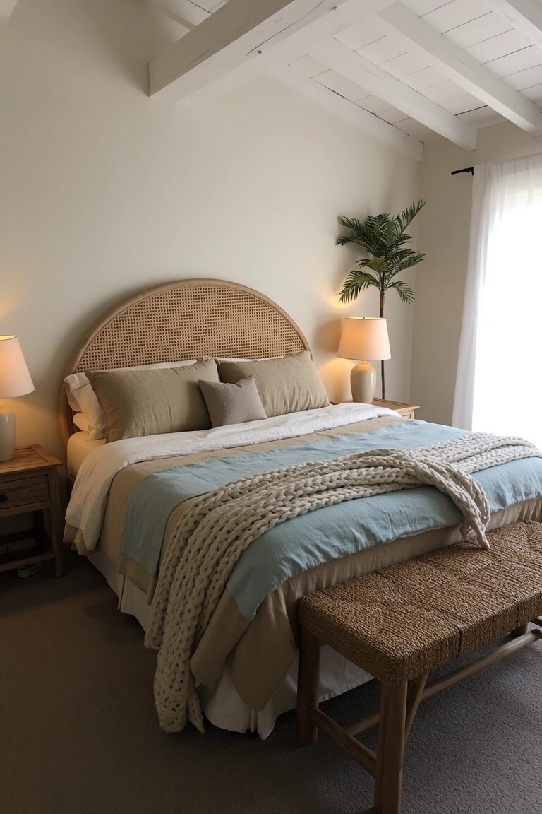 Rattan Headboard and Bench