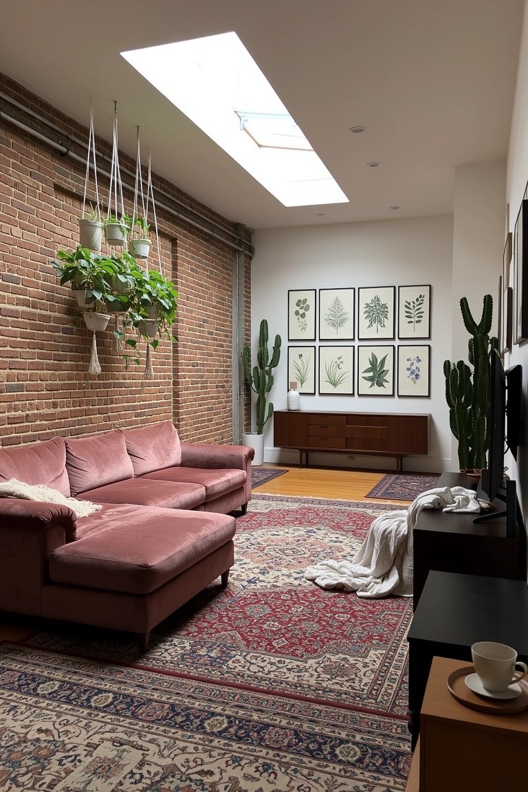 Exposed Brick with Hanging Plants