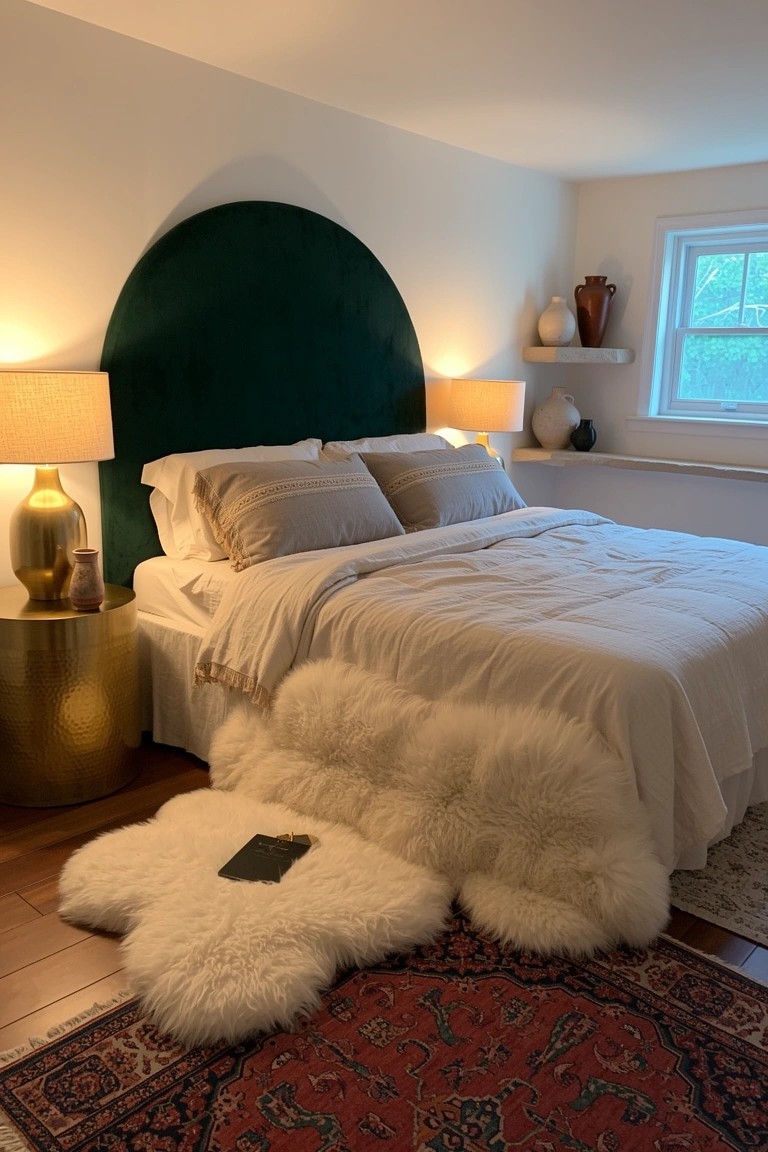 Curved Green Velvet Headboard