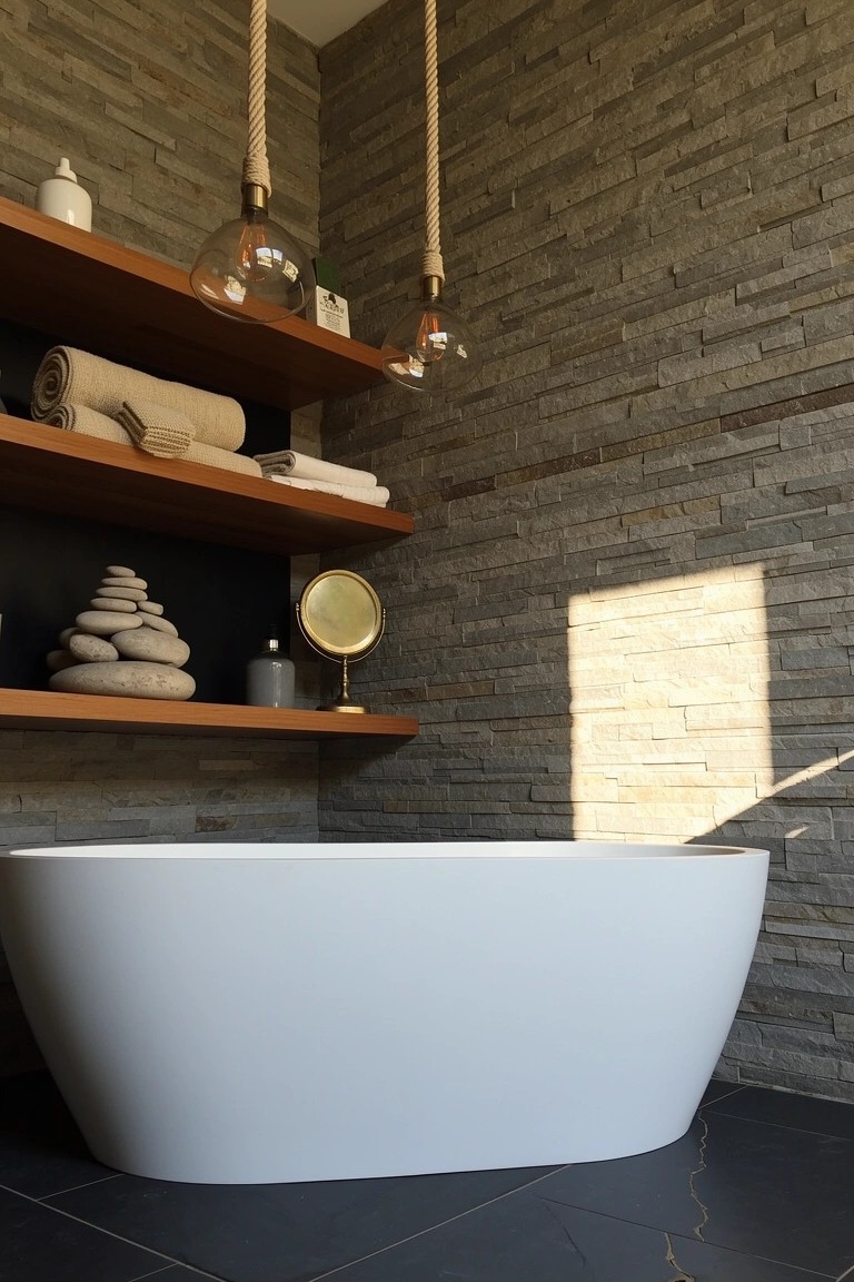 Wooden Shelves in the Bathroom