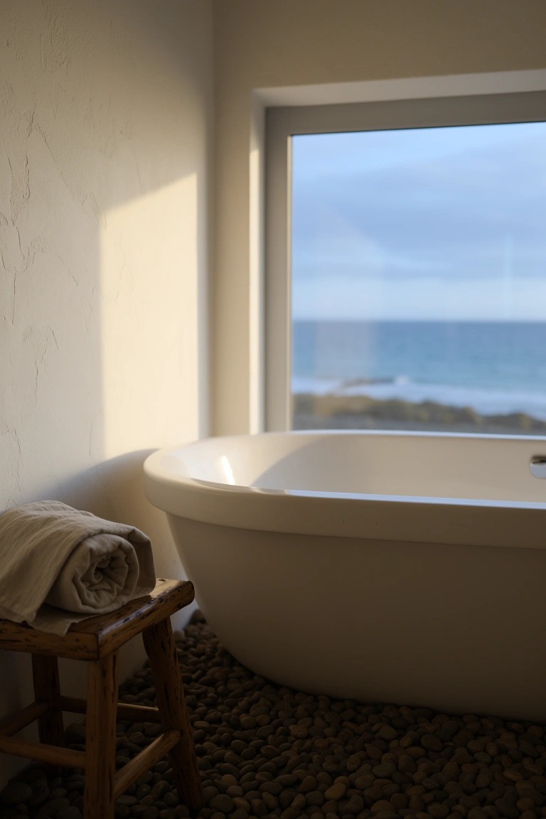 Pebble Floors Around the Tub