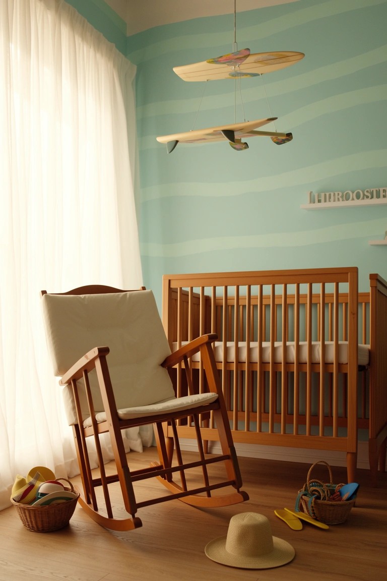 Surfboard Mobile in the Nursery