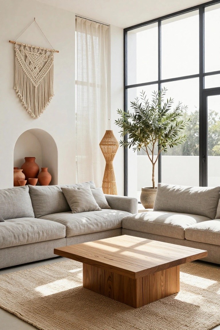 Solid Wood Coffee Table in Boho Living Rooms