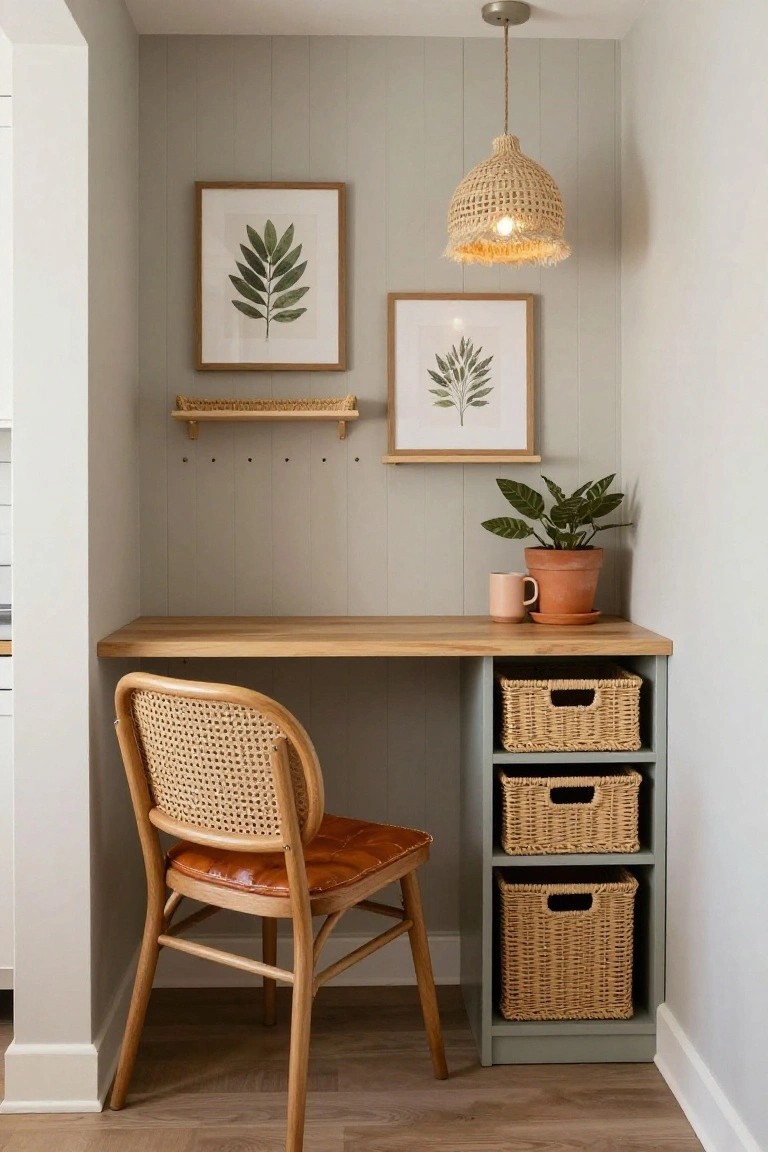 Small Nook Desk with Basket Storage