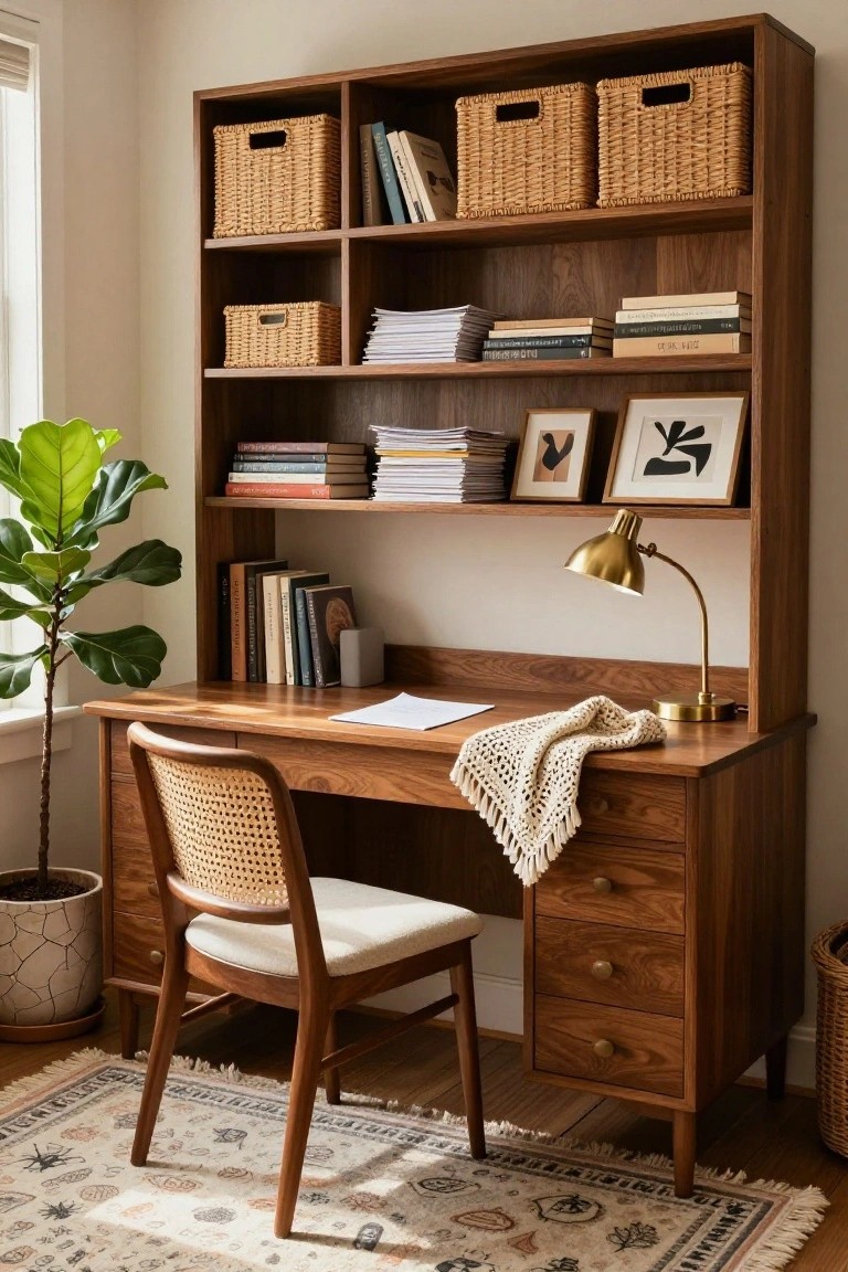 Built-In Desk with Surrounding Shelves
