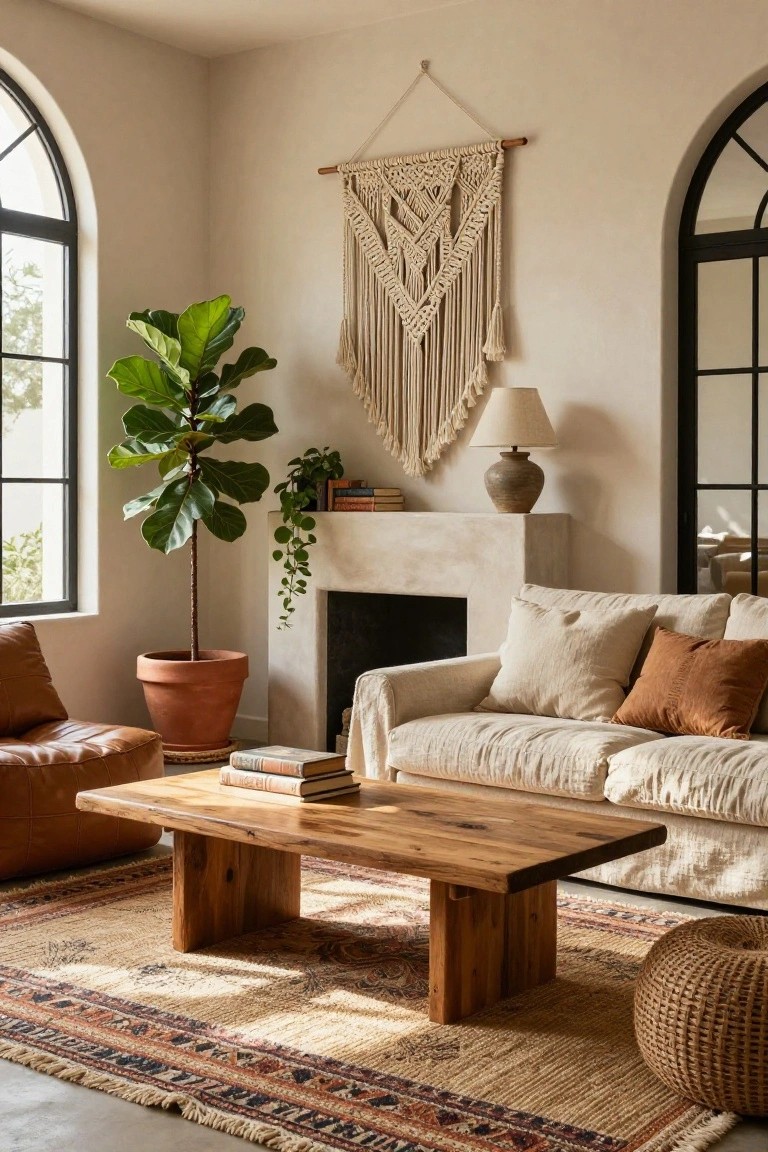 Natural Wood Coffee Tables Fit Boho Living Rooms