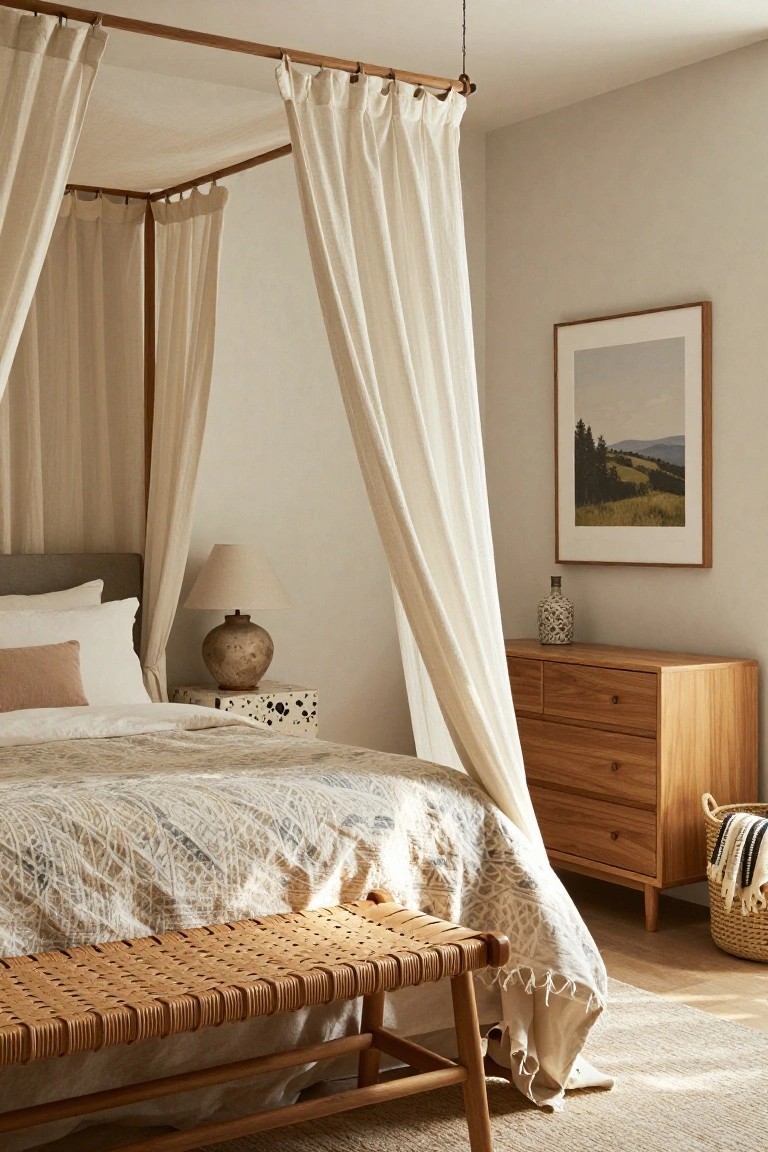 Sheer Draped Canopy Bed