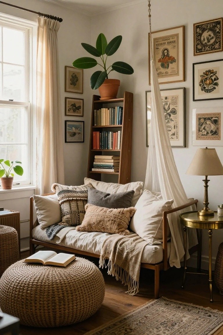 Cozy Daybed Nook with Sheer Canopy
