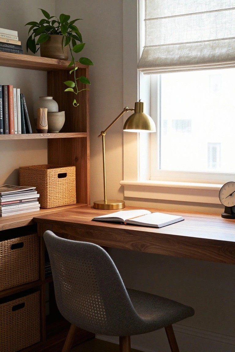 Corner Desk with Wood Shelves