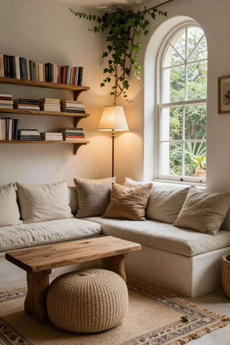 Rustic Wooden Shelves Around a Cozy Window