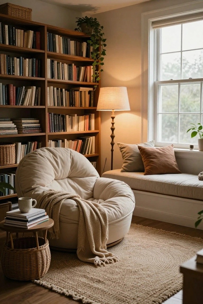 Cozy Reading Nook with Bookshelves