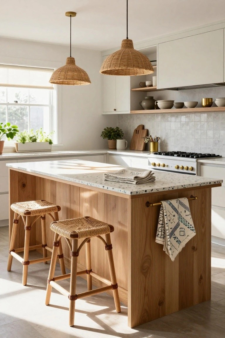 Rattan Stools at the Kitchen Island