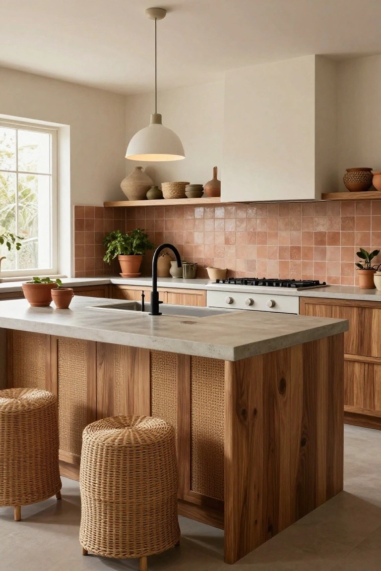 Rattan Stools at the Kitchen Island