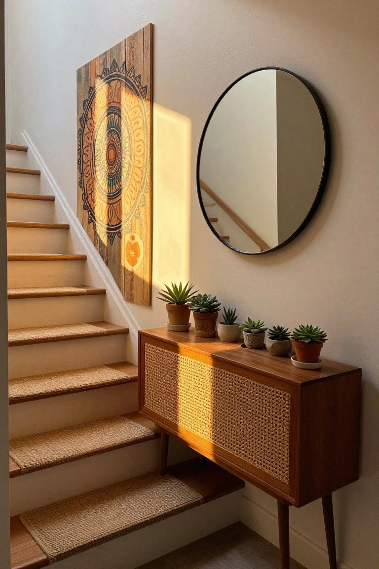 Boho Mandala Wall Art by the Stairs