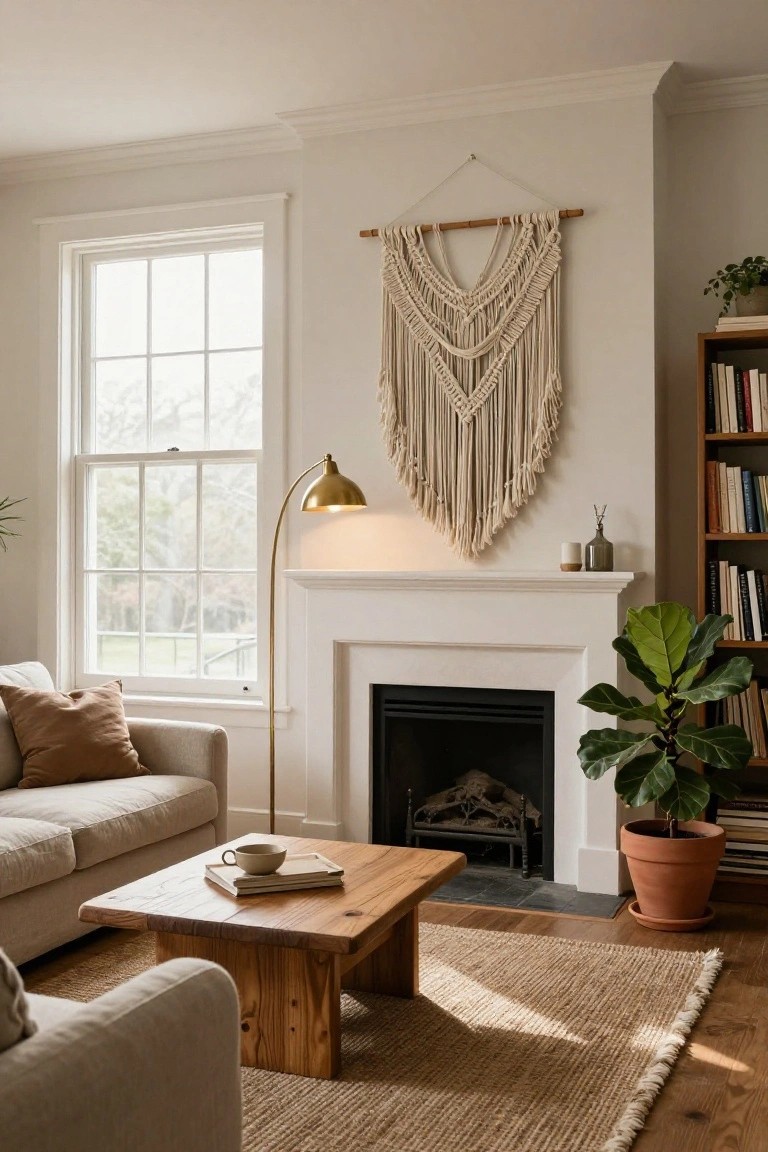 Macrame Wall Hanging Above the Fireplace